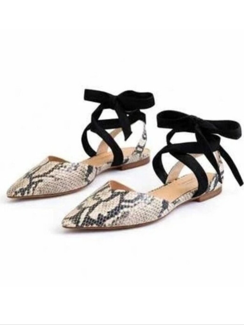 Schutz Barbrah Genuine Snakeskin Embossed Leather Pointed Toe Laceup Ankle Flats